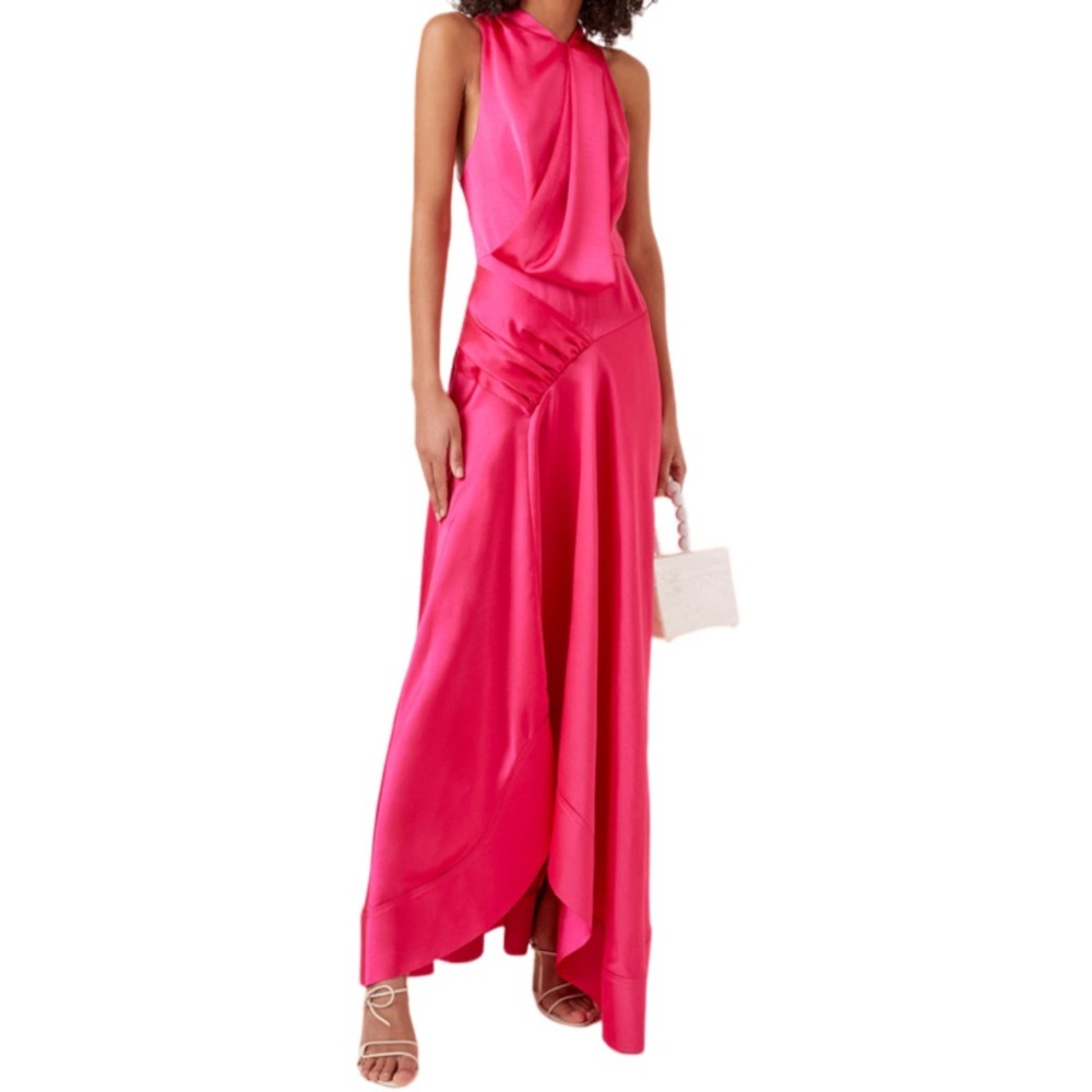 NWT Acler Pink Palmera Asymmetric Satin Cocktail Gown - Sz 10